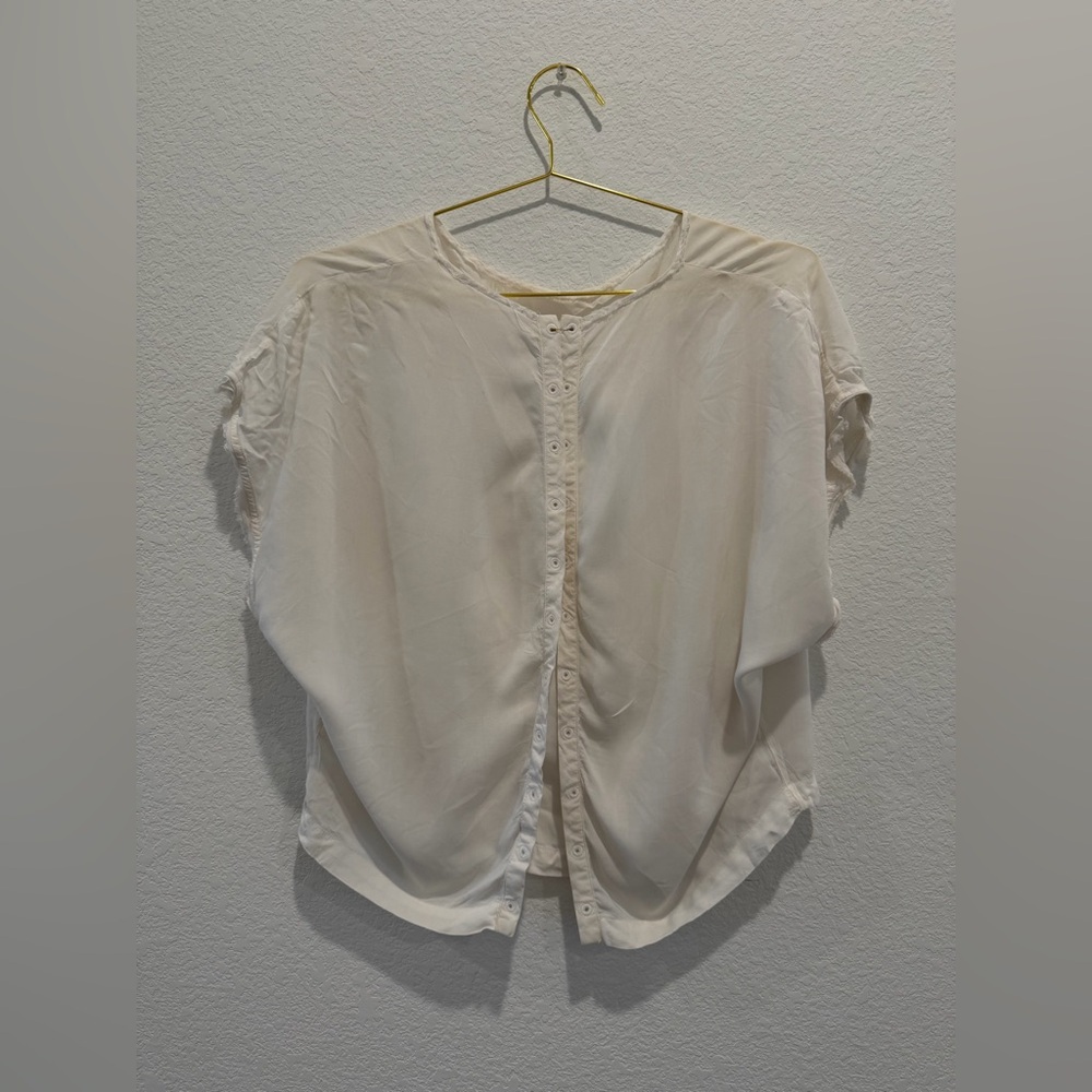 Diesel 100% Cow Leather Cream White frayed trim sleeve Women's blouse Top